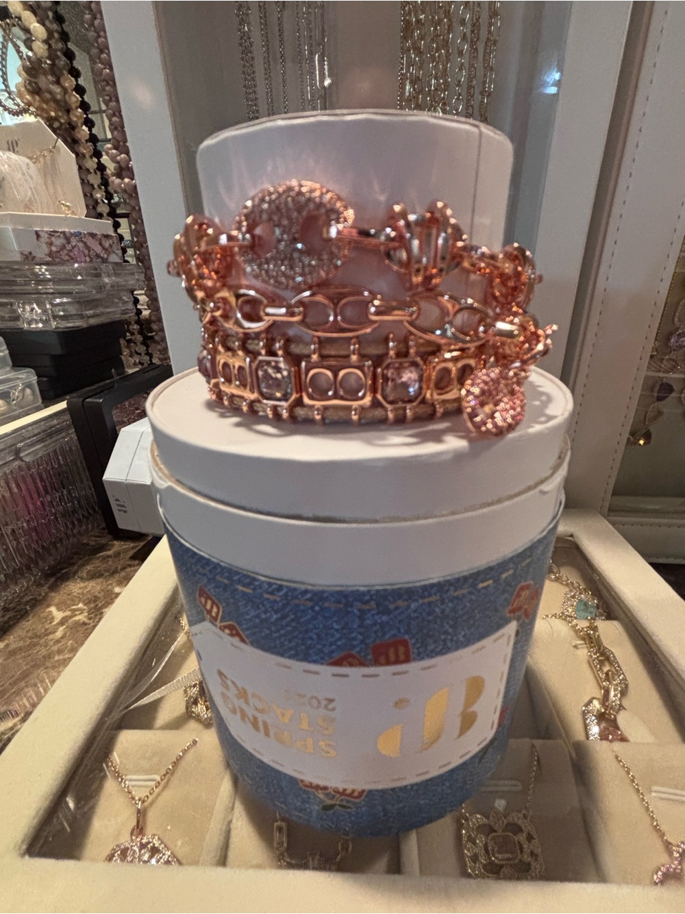 BP 2026 Spring Stack Rose Gold Crystal Stackable Bracelet Set